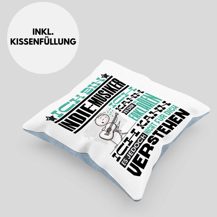 Indie-Musiker Geschenk Kissen mit Füllung 40x40 Geschenkidee für Indie-Musiker Geburtstag Lustig Ich Bin Indie-Musiker Ich Kann Es Dir Erklären Aber Nicht Für Dich Verstehen (Grau) Blau Trendation