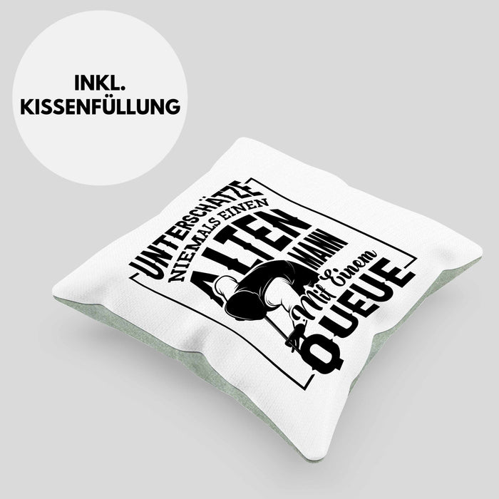 Billard Pool Kissen mit Füllung 40x40 Geschenk Unterschätze Niemals Einen Alten Mann Mit Einem Queue (Grau) Grün Trendation
