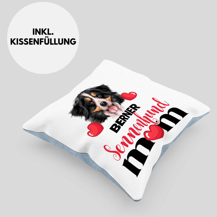 Berner Sennen Besitzer Mom Mama Kissen mit Füllung 40x40 Geschenk Lustiger Spruch Geschenkidee Berner Sennen Besitzerin (Grau) Blau Trendation