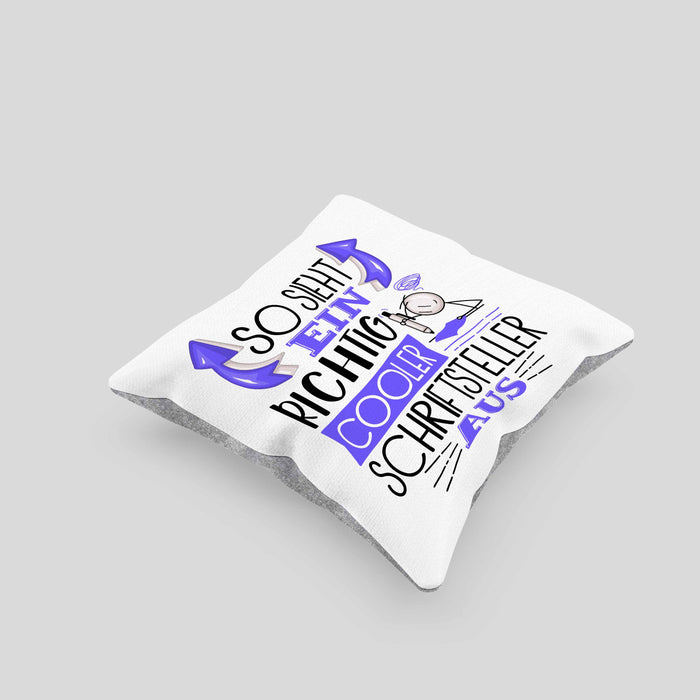 Schriftsteller Autor Kissen mit Füllung 40x40 Geschenk So Sieht Ein RIchtig Cooler Schriftsteller Autor Aus Geschenkidee Lustiger Spruch Geburtstag (Grau) Grau Trendation