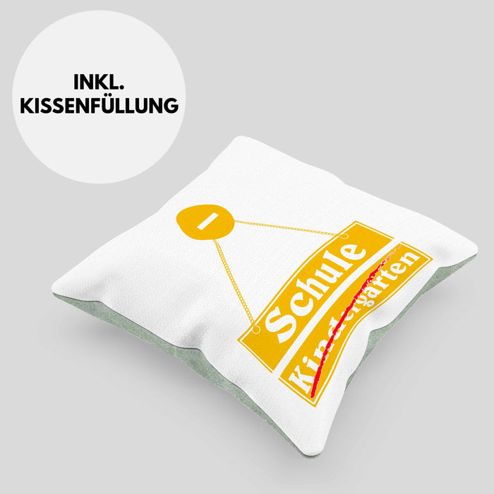 Einschulung Kissen mit Füllung 40x40 Geschenk für Jungs Jungen 1. Schultag Grundschule (Grau) Grün Trendation