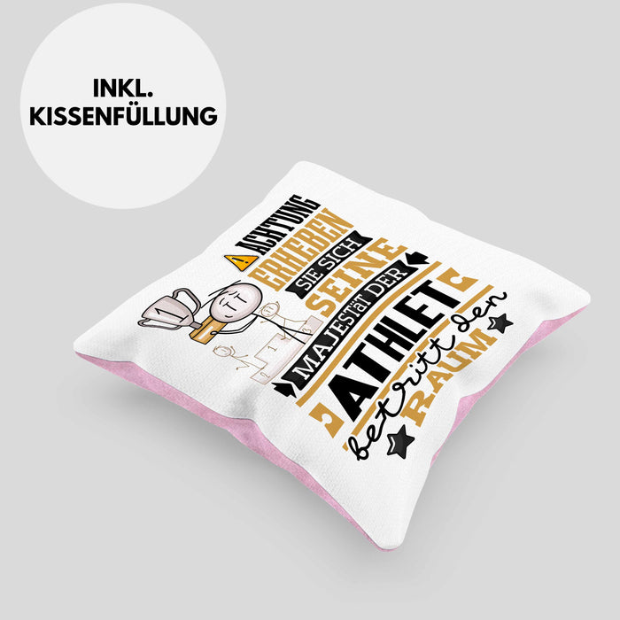 Athlet Geschenk Kissen mit Füllung 40x40 Lustiger Spruch Erheben Sie Sich Der Athlet Betritt den Raum (Grau) Rosa Trendation