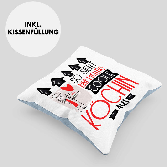 Köchin Geschenk Kissen mit Füllung 40x40 Lustig Geschenkidee für Köchin Geburtstag So Sieht Eine Richtig Coole Köchin Aus Frauen Spruch (Grau) Blau Trendation