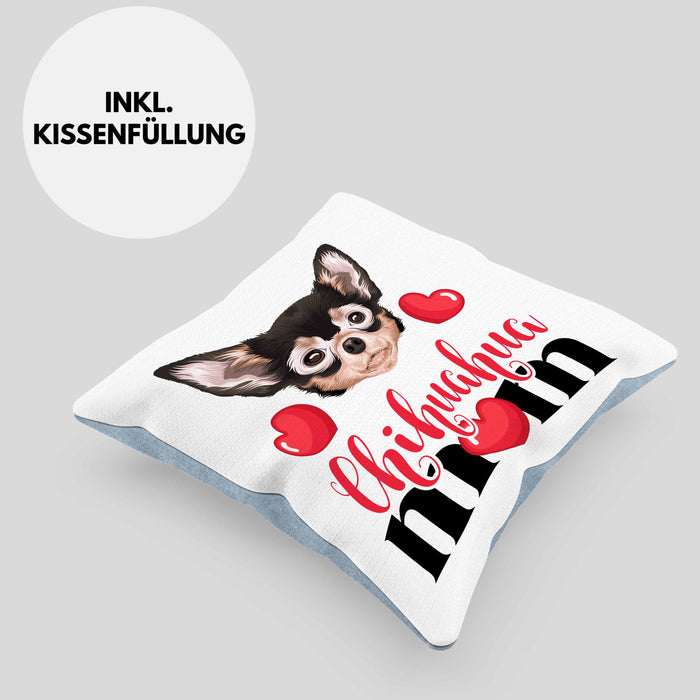 Chihuahua Besitzer Mom Mama Kissen mit Füllung 40x40 Geschenk Lustiger Spruch Geschenkidee Chihuahua Besitzerin (Grau) Blau Trendation