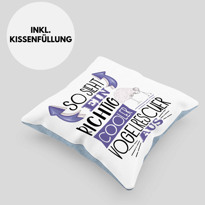 Vogelrescuer Kissen mit Füllung 40x40 So Sieht Ein Richtig Cooler Vogelrescuer Aus Geschenk Lustiger Spruch Geschenkidee (Grau) Blau Trendation
