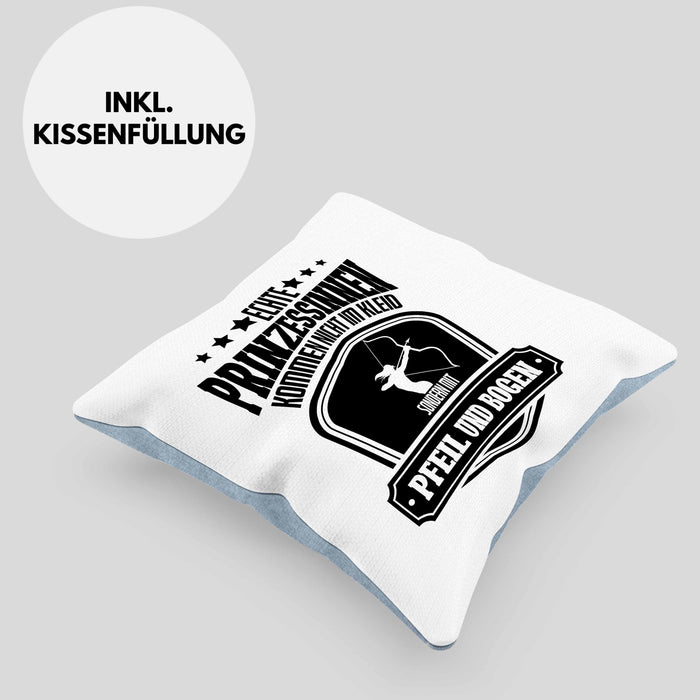 Lustige Bogenschützin Kissen mit Füllung 40x40 mit Spruch Geschenk Frauen Bogenschießen Pfeil und Bogen Motiv (Grau) Blau Trendation