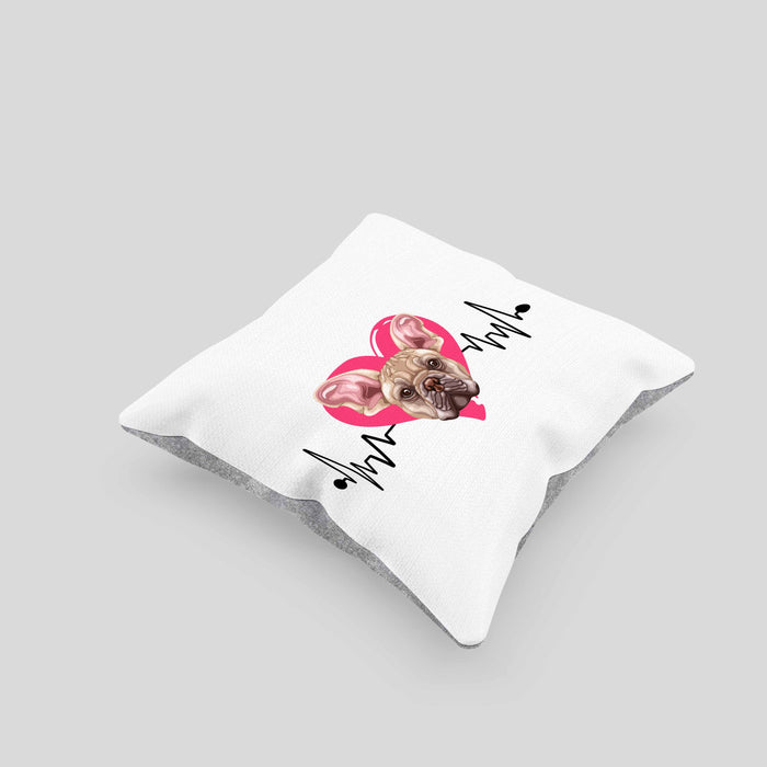 Französische Bulldogge Besitzer Kissen mit Füllung 40x40 Geschenk Lustiger Spruch Geschenkidee Herzschlag Französische Bulldogge (Grau) Grau Trendation