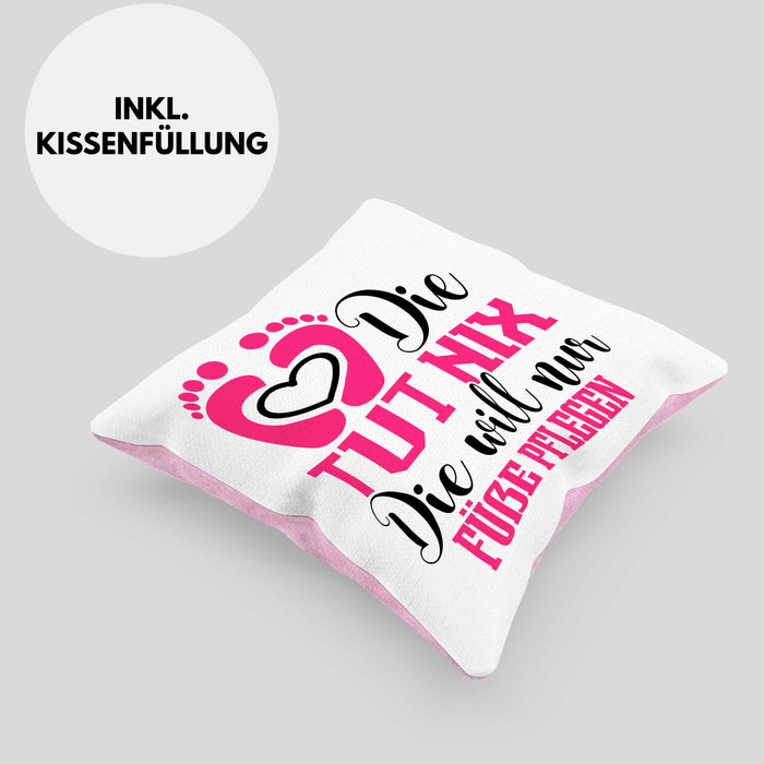 Lustige Kissen mit Füllung 40x40 für Fußpflegerinnen Geschenk für Fußpflege (Grau) Rosa Trendation