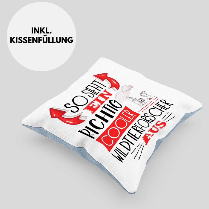 Wildtierforscher Kissen mit Füllung 40x40 So Sieht Ein Richtig Cooler Wildtierforscher Aus Geschenk Lustiger Spruch Geschenkidee (Grau) Blau Trendation
