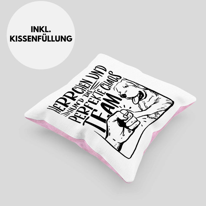 Herrchen Und Hund Das Perfekte Choas Team Kissen mit Füllung 40x40 Geschenk für Hundebesitzer Geschenkidee (Grau) Rosa Trendation