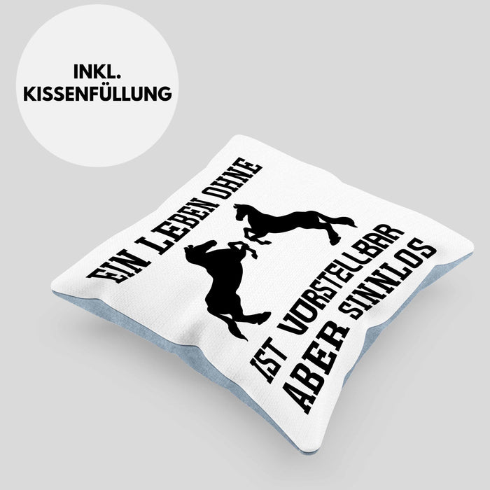 Pferde Kissen mit Füllung 40x40 Lustig Reiterin Geschenk Pferde Geschenke Mädchen Pferdeliebhaber Lustig (Grau) Blau Trendation