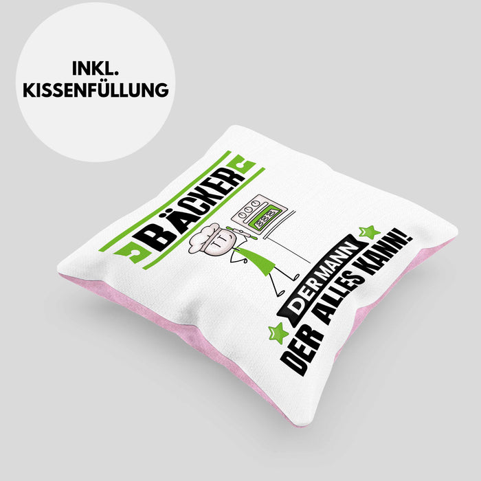 Bäcker Kissen mit Füllung 40x40 Geschenk für Bäcker Der Mann Der Alles Kann Geschenkidee zum Geburtstag (Grau) Rosa Trendation