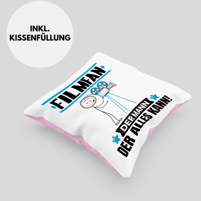 Filmfan Kissen mit Füllung 40x40 Geschenk für Filmfan Der Mann Der Alles Kann Geschenkidee zum Geburtstag (Grau) Rosa Trendation