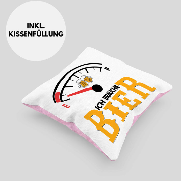 Kissen mit Füllung 40x40 Ich Brauche Bier Lustiges Biertrinker Party Geschenk (Grau) Rosa Trendation