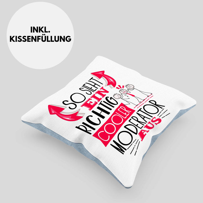 Moderator Kissen mit Füllung 40x40 Geschenk So Sieht Ein RIchtig Cooler Moderator Aus Geschenkidee Lustiger Spruch Geburtstag (Grau) Blau Trendation