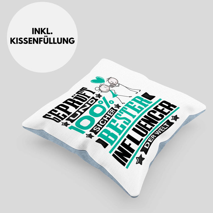 Influencer Geschenk Lustiger Spruch für Influencer Geschenkidee Bester Influencer Der WeltKissen mit Füllung 40x40 (Grau) Blau Trendation