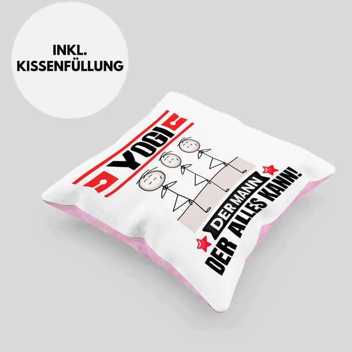 Yogi Kissen mit Füllung 40x40 Geschenk für Yogi Der Mann Der Alles Kann Geschenkidee zum Geburtstag (Grau) Rosa Trendation