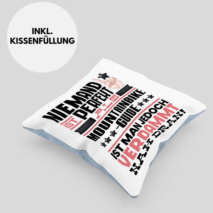 Mountainbike-Guide Geschenk Kissen mit Füllung 40x40 Lustige Geschenkidee für Mountainbike-Guide Geburtstag Niemand Ist Perfekt Aber Als Mountainbike-Guide Ist Man Nah Dran (Grau) Blau Trendation