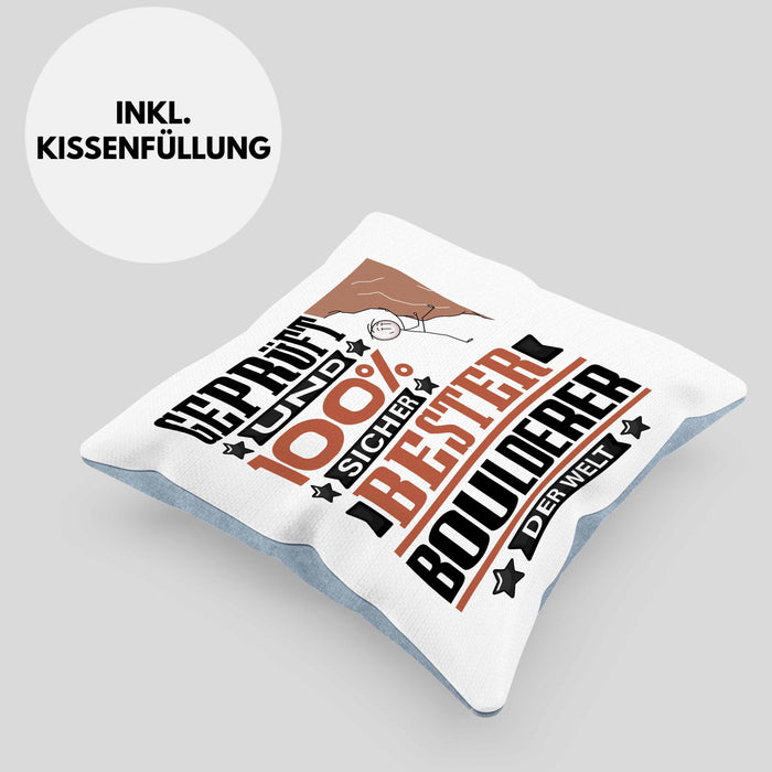 Boulderer Geschenk Lustiger Spruch für Boulderer Geschenkidee Bester Boulderer Der WeltKissen mit Füllung 40x40 (Grau) Blau Trendation