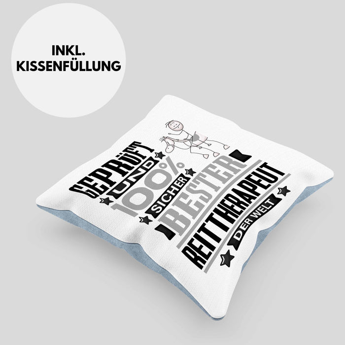 Reittherapeut Geschenk Lustiger Spruch für Reittherapeut Geschenkidee Bester Reittherapeut Der WeltKissen mit Füllung 40x40 (Grau) Blau Trendation