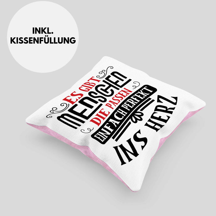 Liebste Person Geschenk Kissen mit Füllung 40x40 Es Gibt Menschen Die Passen Einfach Perfekt Ins Herz Geschenkidee Beste Freundin (Grau) Rosa Trendation
