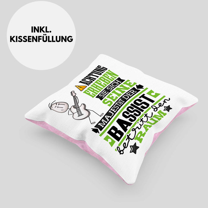 Bassist Geschenk Kissen mit Füllung 40x40 Lustiger Spruch Erheben Sie Sich Der Bassist Betritt den Raum (Grau) Rosa Trendation