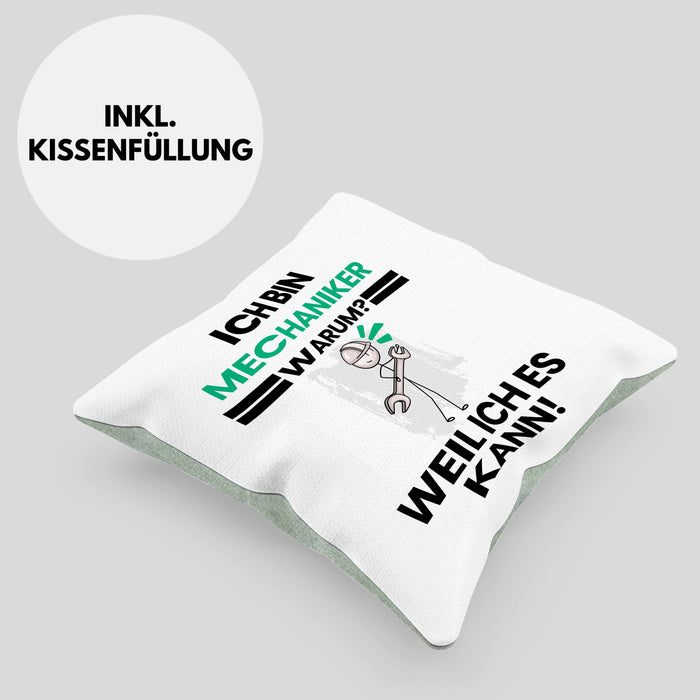Mechaniker Geschenk Kissen mit Füllung 40x40 Lustiger Spruch Ich Bin Mechaniker Warum Weil Ich Es Kann Geschenkidee Bester Mechaniker Geburtstag (Grau) Grün Trendation