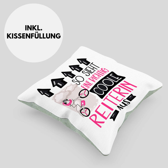 Reiterin Geschenk Kissen mit Füllung 40x40 Lustig Geschenkidee für Reiterin Geburtstag So Sieht Eine Richtig Coole Reiterin Aus Frauen Spruch (Grau) Grün Trendation