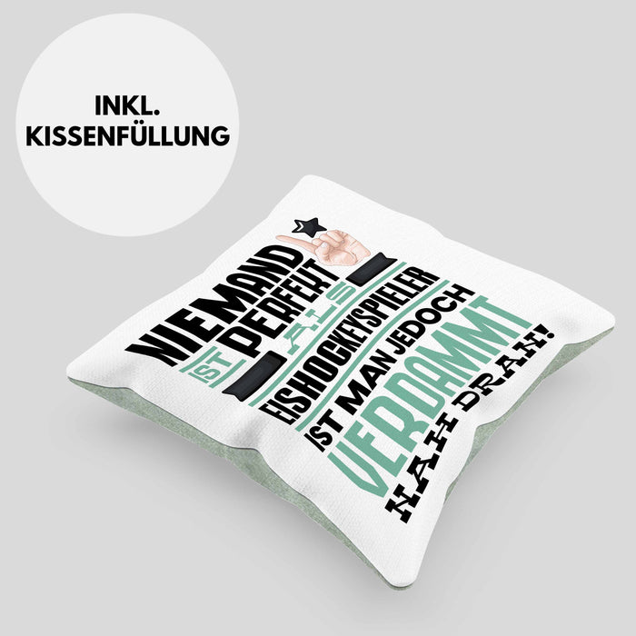 Eishockeyspieler Geschenk Kissen mit Füllung 40x40 Lustige Geschenkidee für Eishockeyspieler Geburtstag Niemand Ist Perfekt Aber Als Eishockeyspieler Ist Man Nah Dran (Grau) Grün Trendation
