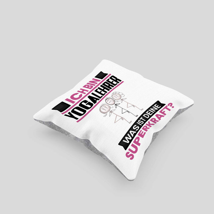 Yogalehrer Kissen mit Füllung 40x40 Geschenk für Yogalehrer Geburtstag Lustiger Spruch Was Ist Deine Superkraft (Grau) Grau Trendation