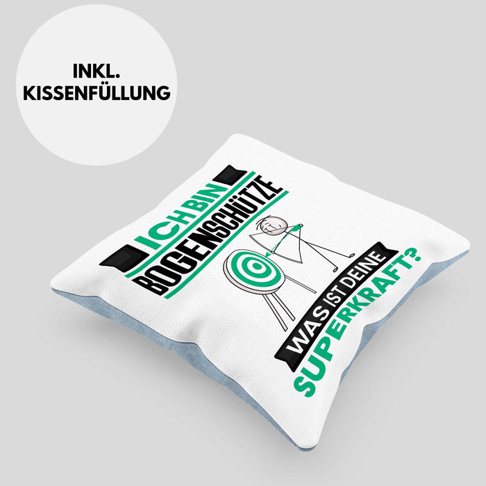 Bogenschütze Kissen mit Füllung 40x40 Geschenk für Bogenschütze Geburtstag Lustiger Spruch Was Ist Deine Superkraft (Grau) Blau Trendation