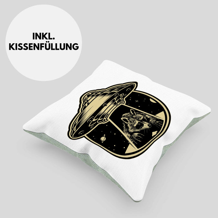 Waschbär Geschenk Kissen mit Füllung 40x40 Ufo Alien Waschbär-Liebhaber Geschenkdidee (Grau) Grün Trendation
