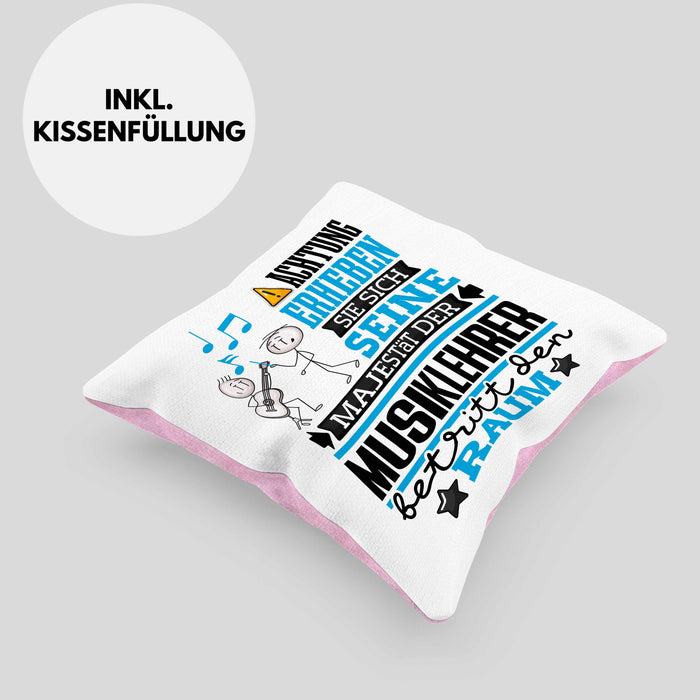 Musiklehrer Geschenk Kissen mit Füllung 40x40 Lustiger Spruch Erheben Sie Sich Der Musiklehrer Betritt den Raum (Grau) Rosa Trendation