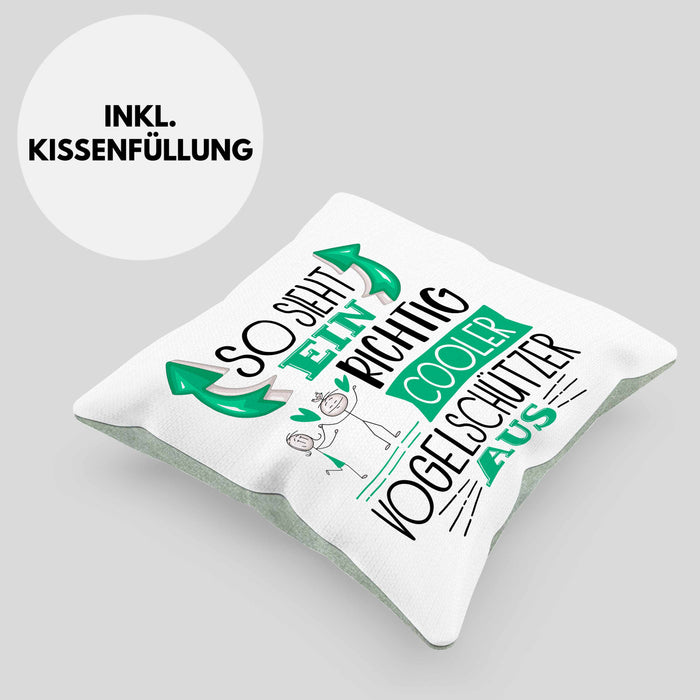 Vogelschützer Kissen mit Füllung 40x40 So Sieht Ein Richtig Cooler Vogelschützer Aus Geschenk Lustiger Spruch Geschenkidee (Grau) Grün Trendation