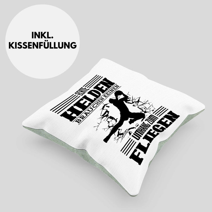 Torwart Kissen mit Füllung 40x40 Geschenk Spruch Lustig Echte Helden Brauchen Keinen Umhang zum Fliegen Geschenkidee Geburtstag Fußball (Grau) Grün Trendation