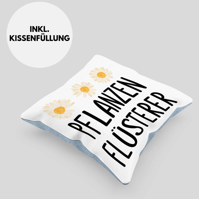 Pflanzenflüsterer Gärtner Kissen mit Füllung 40x40 mit Spruch Garten Hobbygärtner Geschenk Lustig Gärtnerin Geschenkidee (Grau) Blau Trendation