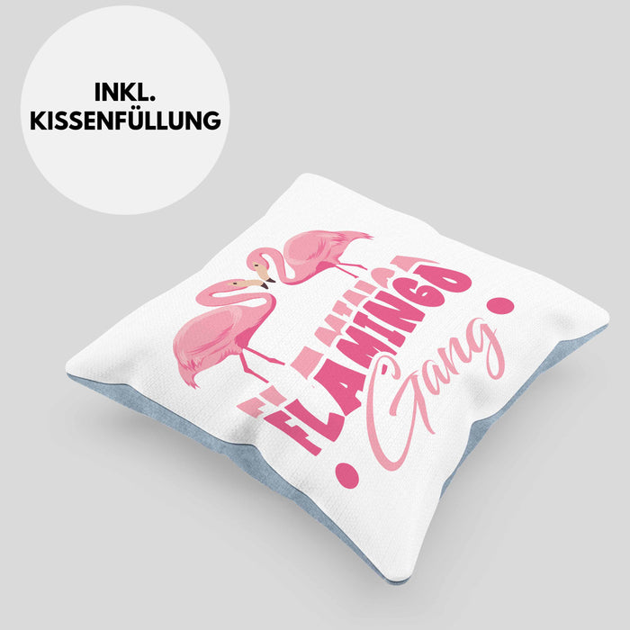 Flamingo Gang Kissen mit Füllung 40x40 Geschenkidee Pinke Flamingos JGA (Grau) Blau Trendation