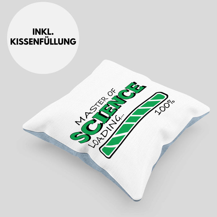 Lustige Kissen mit Füllung 40x40 "Master Of Science Loading" - Geschenkidee für Absolventen Master (Grau) Blau Trendation