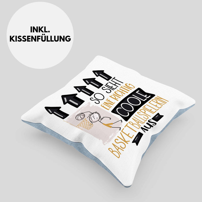 Basketballspielerin Geschenk Kissen mit Füllung 40x40 Lustig Geschenkidee für Basketballspielerin Geburtstag So Sieht Eine Richtig Coole Basketballspielerin Aus Frauen Spruch (Grau) Blau Trendation