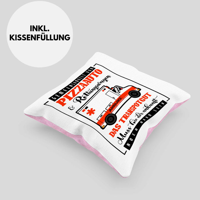 Pizzaauto Rettungswagen Spruch Kissen mit Füllung 40x40 Geschenk Lustiger Gag Spaß (Grau) Rosa Trendation