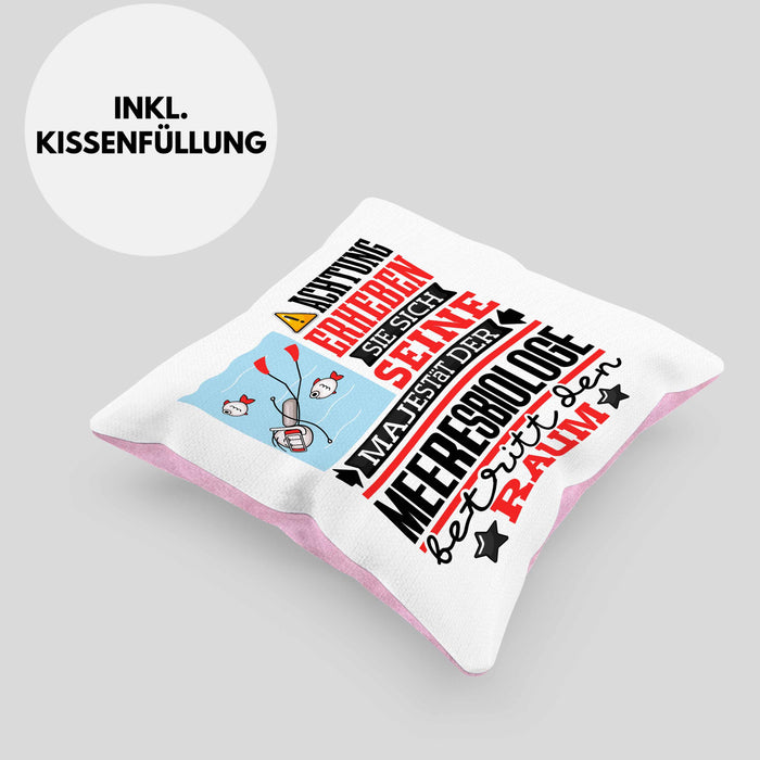 Meeresbiologe Geschenk Kissen mit Füllung 40x40 Lustiger Spruch Erheben Sie Sich Der Meeresbiologe Betritt den Raum (Grau) Rosa Trendation