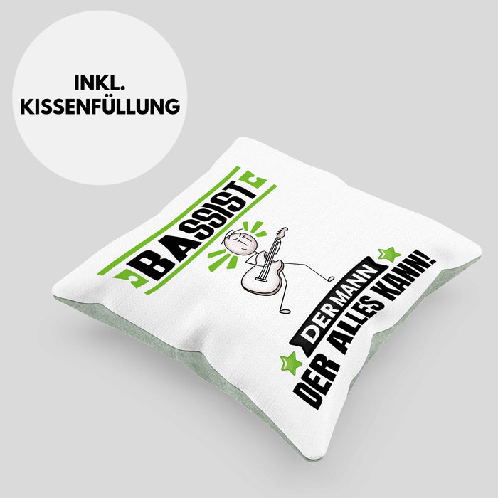 Bassist Kissen mit Füllung 40x40 Geschenk für Bassist Der Mann Der Alles Kann Geschenkidee zum Geburtstag (Grau) Grün Trendation