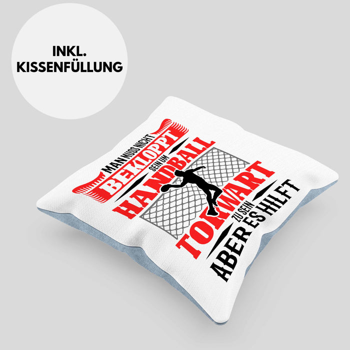 Lustige Kissen mit Füllung 40x40 für Handball Torhüter Torwart Geschenk Spruch Geschenkidee Handballtorwart (Grau) Blau Trendation