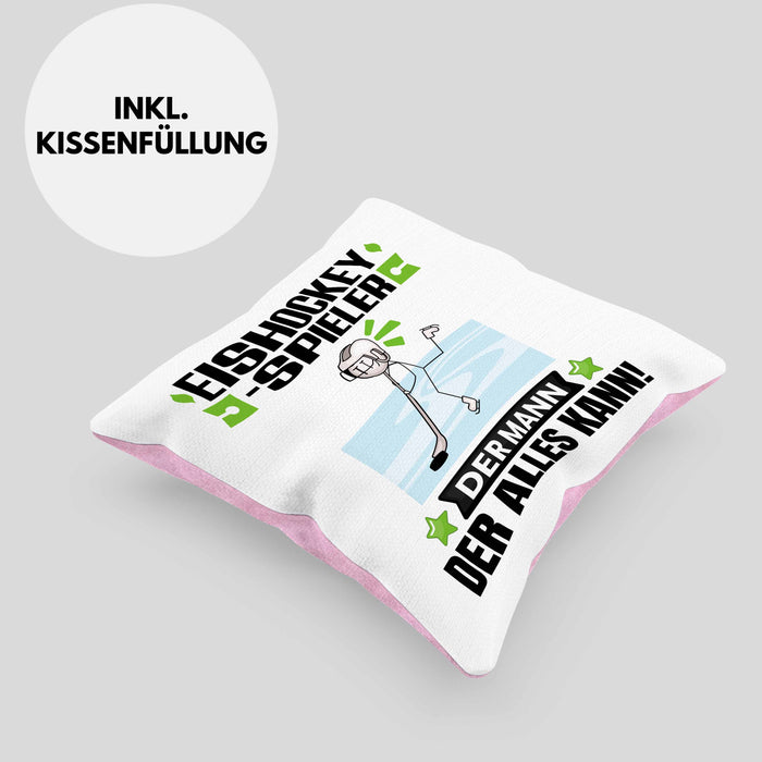 Eishockeyspieler Kissen mit Füllung 40x40 Geschenk für Eishockeyspieler Der Mann Der Alles Kann Geschenkidee zum Geburtstag (Grau) Rosa Trendation