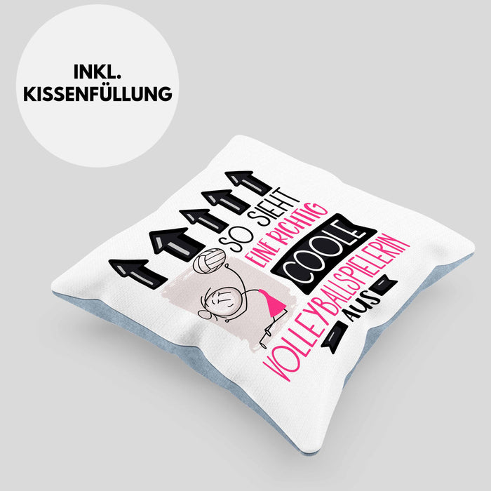 Volleyballspielerin Geschenk Kissen mit Füllung 40x40 Lustig Geschenkidee für Volleyballspielerin Geburtstag So Sieht Eine Richtig Coole Volleyballspielerin Aus Frauen Spruch (Grau) Blau Trendation