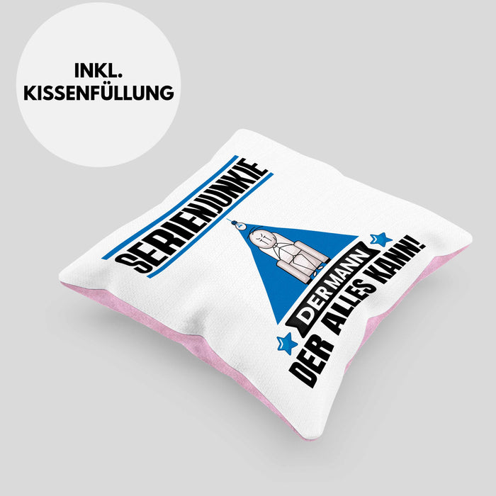 Serienjunkie Kissen mit Füllung 40x40 Geschenk für Serienjunkie Der Mann Der Alles Kann Geschenkidee zum Geburtstag (Grau) Rosa Trendation