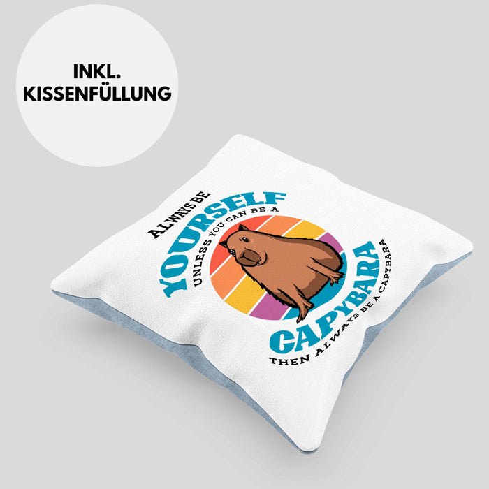 Kissen mit Füllung 40x40 Capybara-Spruch Geschenk für Capybara Liebhaber Geschenkidee (Grau) Blau Trendation