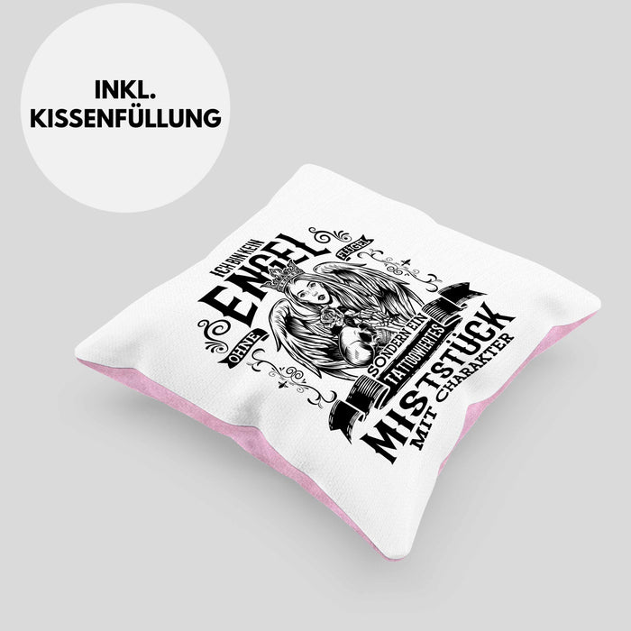 Tattoo Kissen mit Füllung 40x40 Spruch Tätowiererin Geschenk Frauen Geschenkidee (Grau) Rosa Trendation