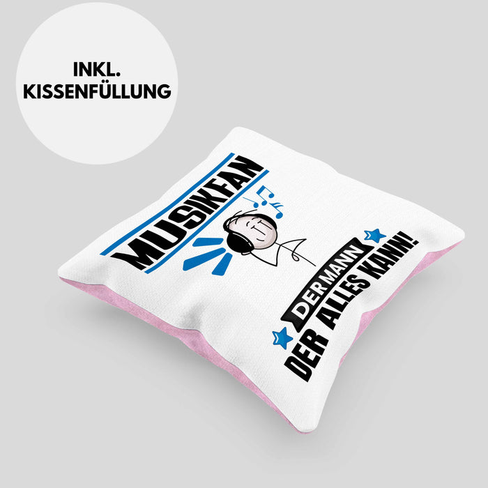 Musikfan Kissen mit Füllung 40x40 Geschenk für Musikfan Der Mann Der Alles Kann Geschenkidee zum Geburtstag (Grau) Rosa Trendation