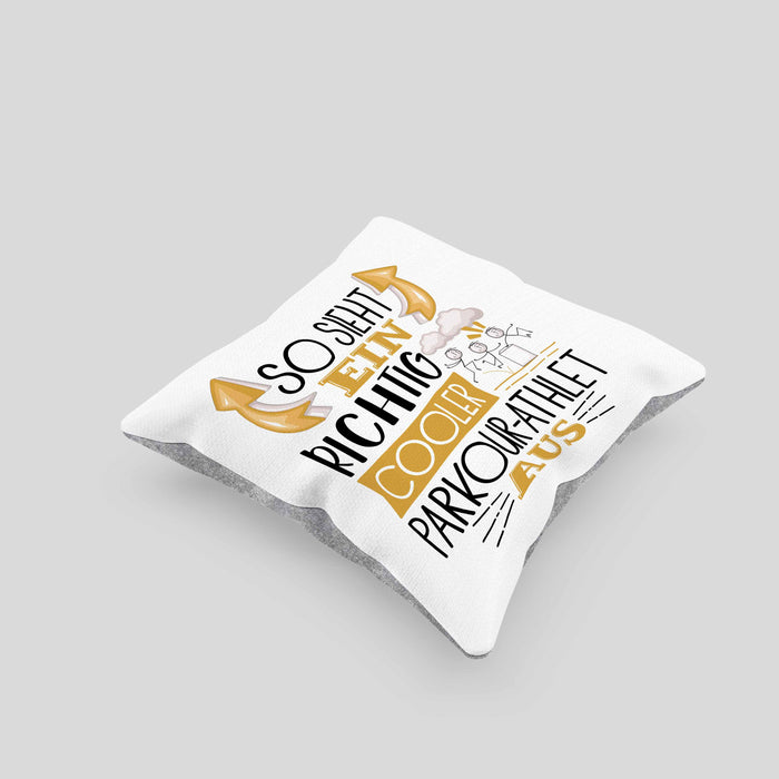 Parkour-Athlet Kissen mit Füllung 40x40 Geschenk So Sieht Ein Richtig Cooler Parkour-Athlet Aus Geschenkidee Spruch Lustig (Grau) Grau Trendation